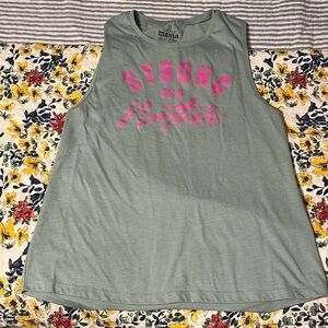 Strong As A Mother Sage Green Tank Top with Pink Text